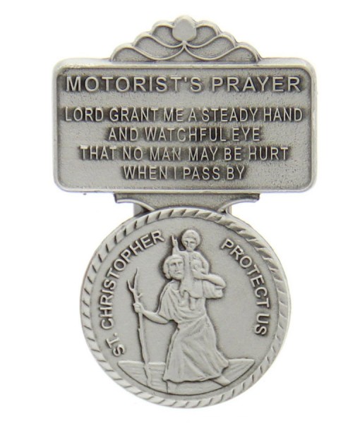 St. Christopher Motorist's Prayer Visor Clip, Pewter - 2 1/4&quot;H - Silver