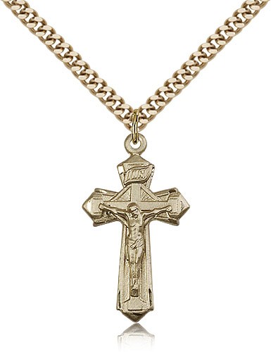 Point Tip Geometric Crucifix Pendant - 14KT Gold Filled