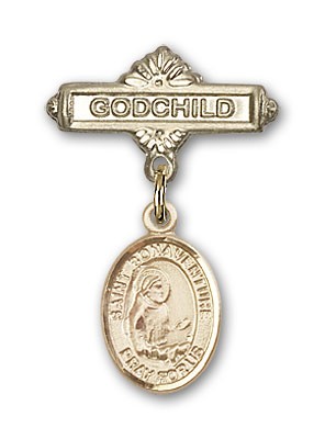 Pin Badge with St. Bonaventure Charm and Godchild Badge Pin - 14K Solid Gold