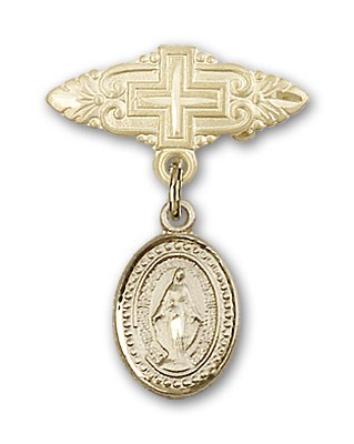 Baby Pin with Miraculous Charm and Badge Pin with Cross - Gold Tone