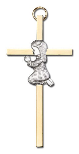 Praying Girl Cross  4&quot; - Two-Tone Gold