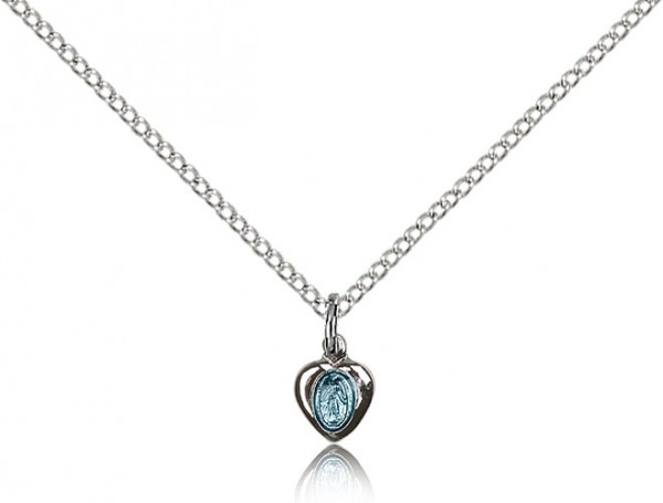 Infant Size Enamel Center Miraculous Heart Medal - Blue | Silver