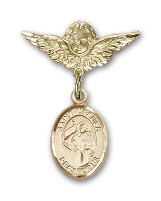 Pin Badge with St. Ursula Charm and Angel with Smaller Wings Badge Pin - Gold Tone
