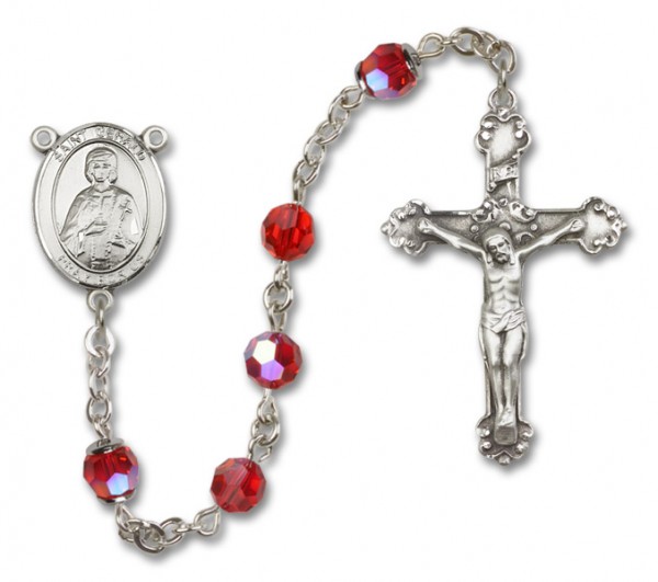 St. Gerard Sterling Silver Heirloom Rosary Fancy Crucifix - Ruby Red