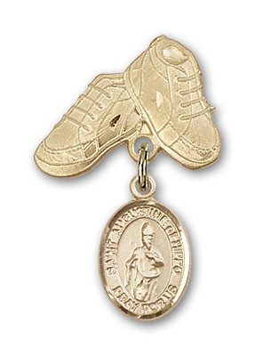 Pin Badge with St. Augustine of Hippo Charm and Baby Boots Pin - 14K Solid Gold