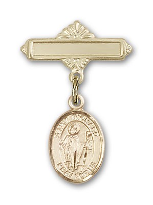 Pin Badge with St. Richard Charm and Polished Engravable Badge Pin - Gold Tone