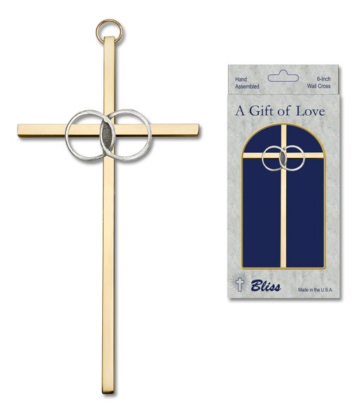 Wedding Rings Cross 6&quot; - Two-Tone Gold