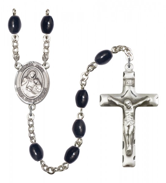 Men's Santa Ana Silver Plated Rosary - Black Oval