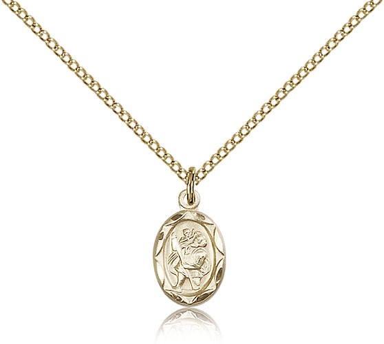 Women's Scalloped Edge Petite St. Christopher Necklace - 14KT Gold Filled