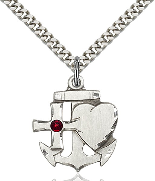 Faith Hope and Charity Pendant with Birthstone Option - Garnet