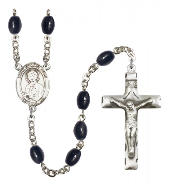 Men's St. Dominic Savio Silver Plated Rosary - Black Oval