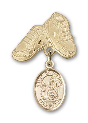 Pin Badge with St. Catherine of Siena Charm and Baby Boots Pin - Gold Tone