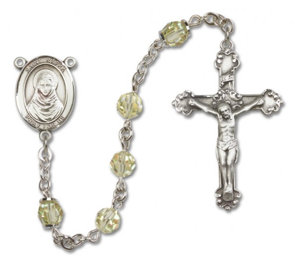 St. Rafka Sterling Silver Heirloom Rosary Fancy Crucifix - Zircon