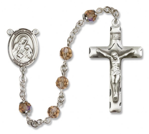 St. Ann Sterling Silver Heirloom Rosary Squared Crucifix - Topaz