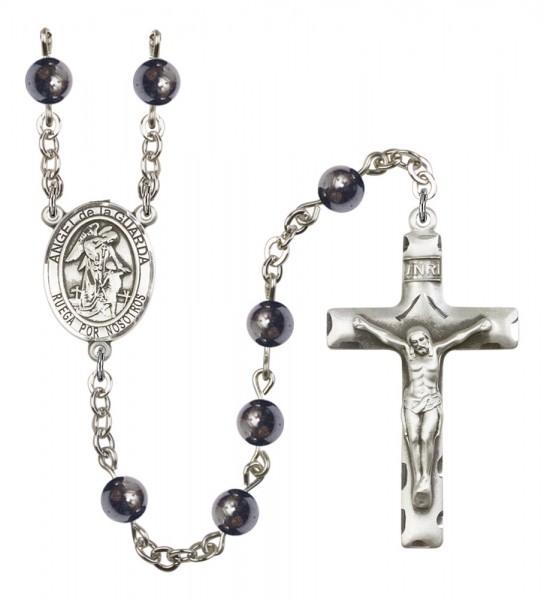 Men's Angel de la Guardia Silver Plated Rosary - Gray