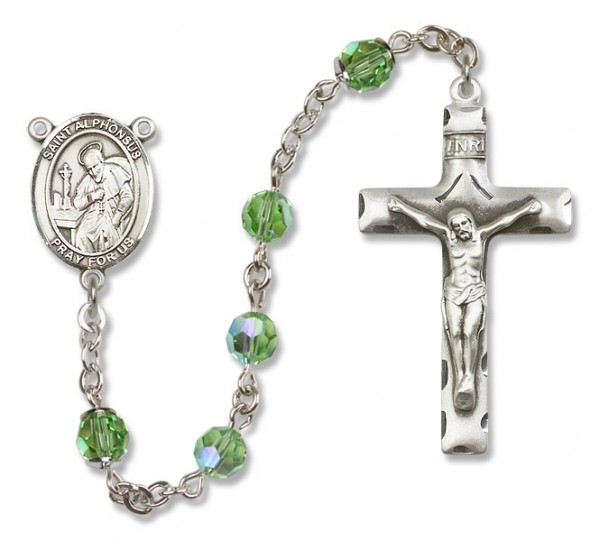 St. Alphonsus Sterling Silver Heirloom Rosary Squared Crucifix - Peridot