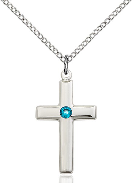 Youth Simple Cross Pendant with Birthstone Options - Zircon