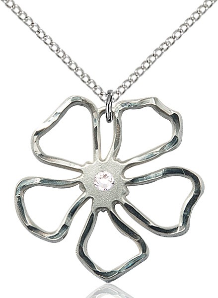 Five Petal Flower Pendant with Birthstone Center - Crystal