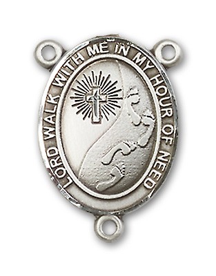Footprints / Cross Rosary Centerpiece Sterling Silver or Pewter - Sterling Silver