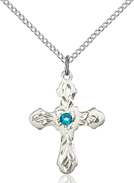 Medium Floral and Petal Cross Pendant with Birthstone Options - Zircon