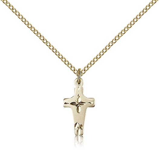 Small Wide Edge Cross Necklace - 14KT Gold Filled