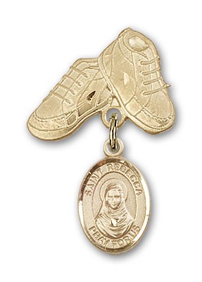 Pin Badge with St. Rebecca Charm and Baby Boots Pin - Gold Tone