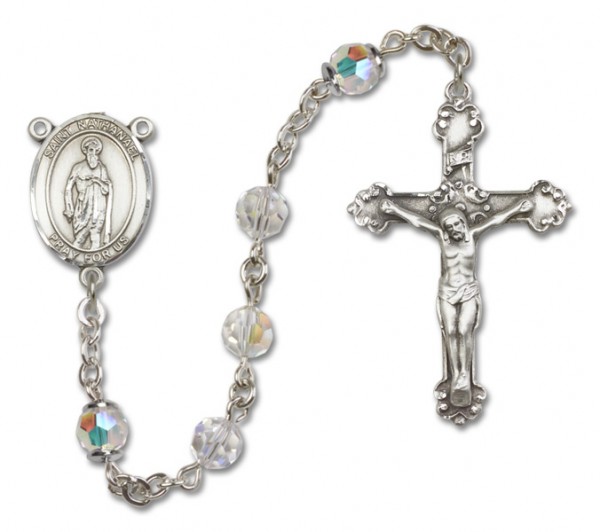 St. Nathanael Sterling Silver Heirloom Rosary Fancy Crucifix - Crystal