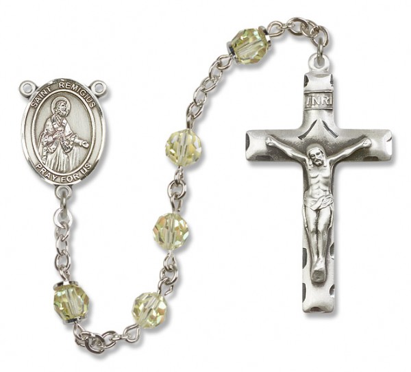 St. Remigius Sterling Silver Heirloom Rosary Squared Crucifix - Zircon