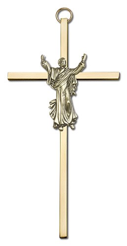 Risen Christ Wall Crucifix  6&quot; - Gold Tone