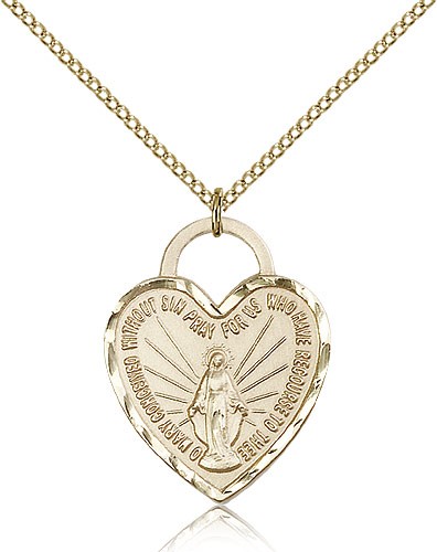 Women's Miraculous Heart Medal - 14KT Gold Filled