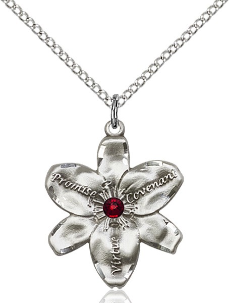 Large Five Petal Chastity Pendant with Birthstone Center - Garnet