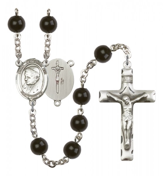 Men's Pope Emeritace  Benedict XVI Silver Plated Rosary - Black