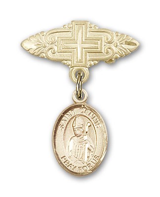 Pin Badge with St. Dennis Charm and Badge Pin with Cross - 14K Solid Gold