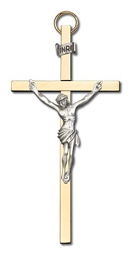 Classic Wall Crucifix 4&quot; - Two-Tone Gold