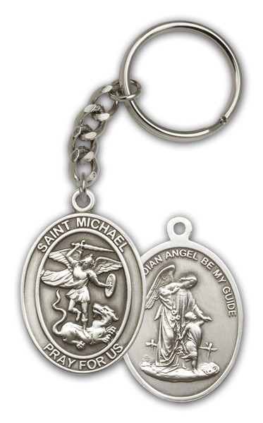 St. Michael Guardian Angel Keychain - Antique Silver