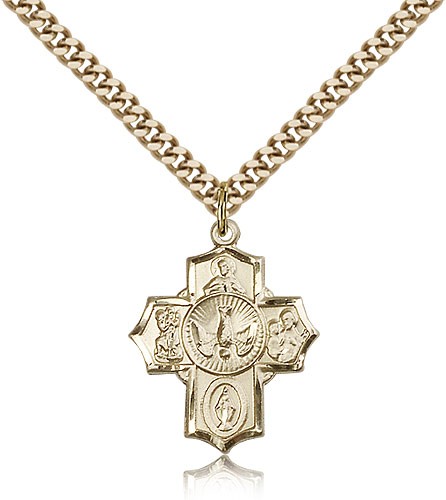 Men's Smaller 5-Way Pendant with Dove Center - 14KT Gold Filled