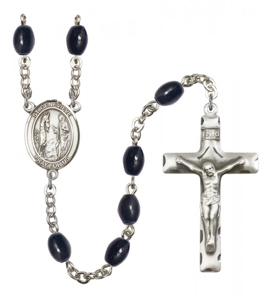 Men's St. Genevieve Silver Plated Rosary - Black Oval
