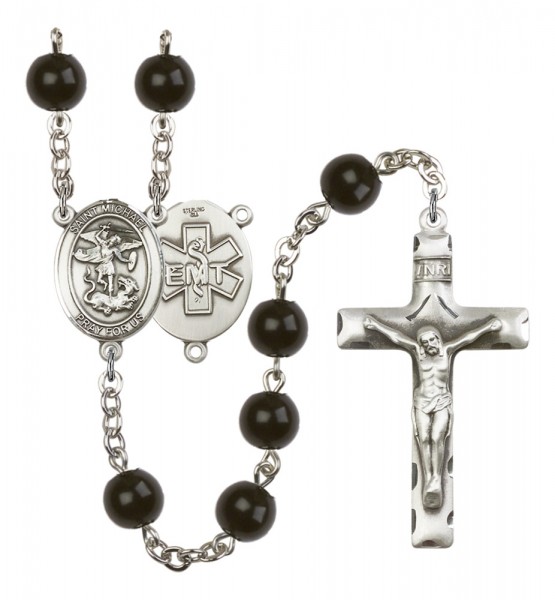 Men's St. Michael EMT Silver Plated Rosary - Black