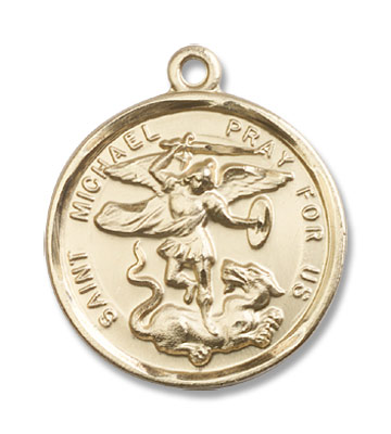 Double Sided St. Michael &amp; Guardian Angel Medal - 14K Solid Gold