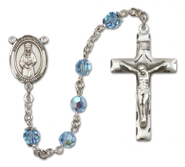 Our Lady of Hope Sterling Silver Heirloom Rosary Squared Crucifix - Aqua