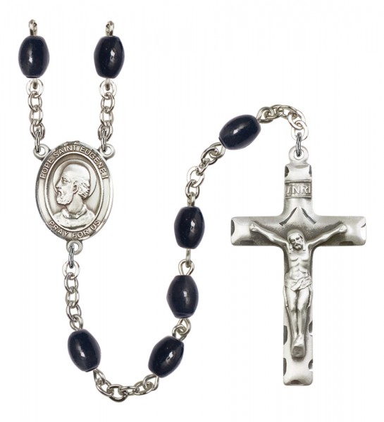 Men's Pope Saint Eugene I Silver Plated Rosary - Black Oval