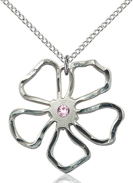 Five Petal Flower Pendant with Birthstone Center - Light Amethyst
