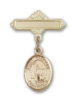 Pin Badge with St. Germaine Cousin Charm and Polished Engravable Badge Pin - Gold Tone