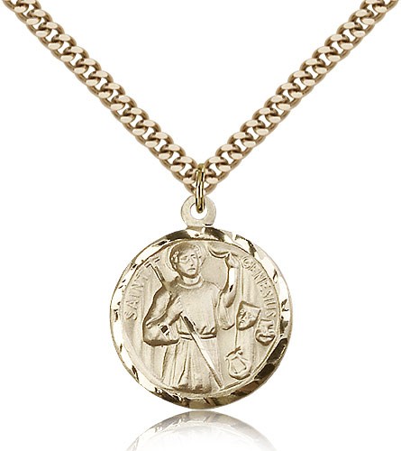 Round Saint Genesius of Rome Medal - 14KT Gold Filled