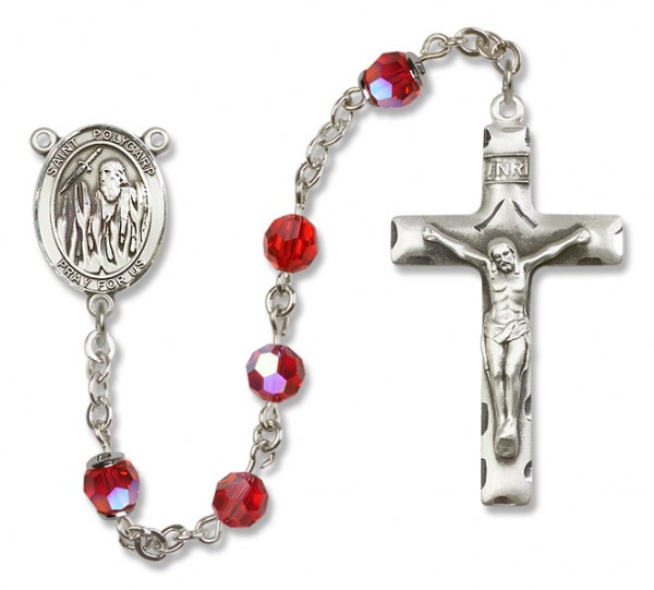 St. Polycarp of Smyrna Sterling Silver Heirloom Rosary Squared Crucifix - Ruby Red