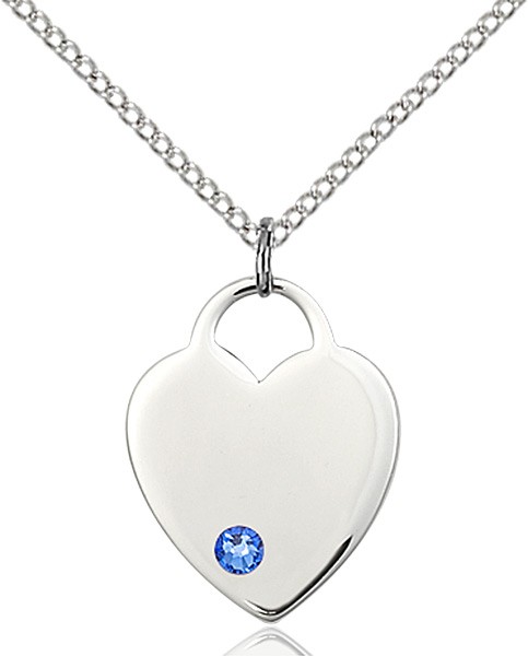 Medium Heart Shaped Pendant with Birthstone Options - Sapphire
