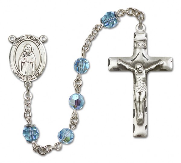 St. Samuel Sterling Silver Heirloom Rosary Squared Crucifix - Aqua