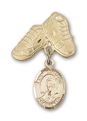 Pin Badge with St. Benjamin Charm and Baby Boots Pin - 14K Solid Gold