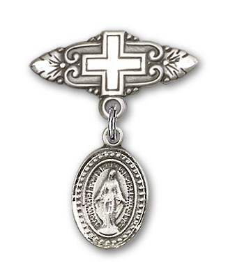 Baby Pin with Miraculous Charm and Badge Pin with Cross - Silver tone