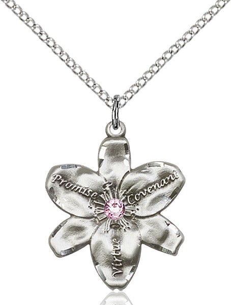 Large Five Petal Chastity Pendant with Birthstone Center - Light Amethyst